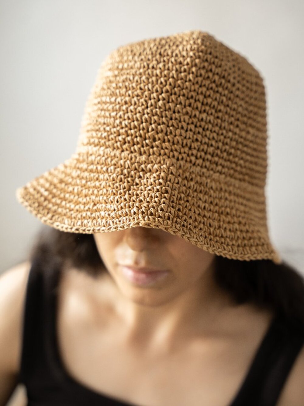 Natural Crochet Straw Bucket Hat Tan Woven Sun Hat Boho Summer Beach Hat
